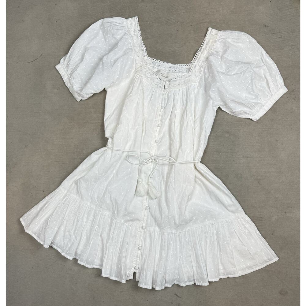 Cleobella Gabriella Ivory Organic Cotton Mini Dress w waist tie Size XS $215